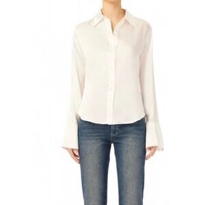 DL1961 Lisette Women's White Silk Shirt - Slim Fit Blouse Tall Cuffs Size XS
